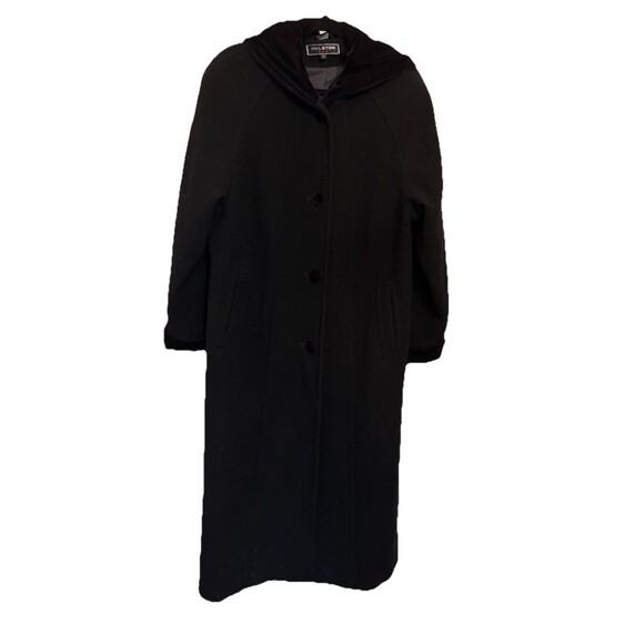 Vtg Halston Long Winter Coat Black Women's Made In Russia 100% Wool Size 8 Hood - Picture 4 of 10